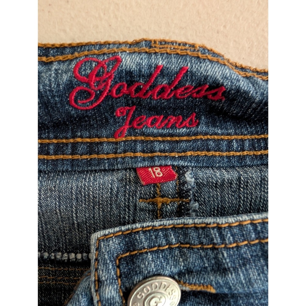 Goddess Jeans Size 18 Denim Midi Skirt Blue Frayed Hem Y2K Paneled Mermaid VTG - Picture 13 of 13